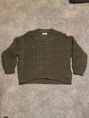 SO Olive Cable Knit Crewneck Sweater